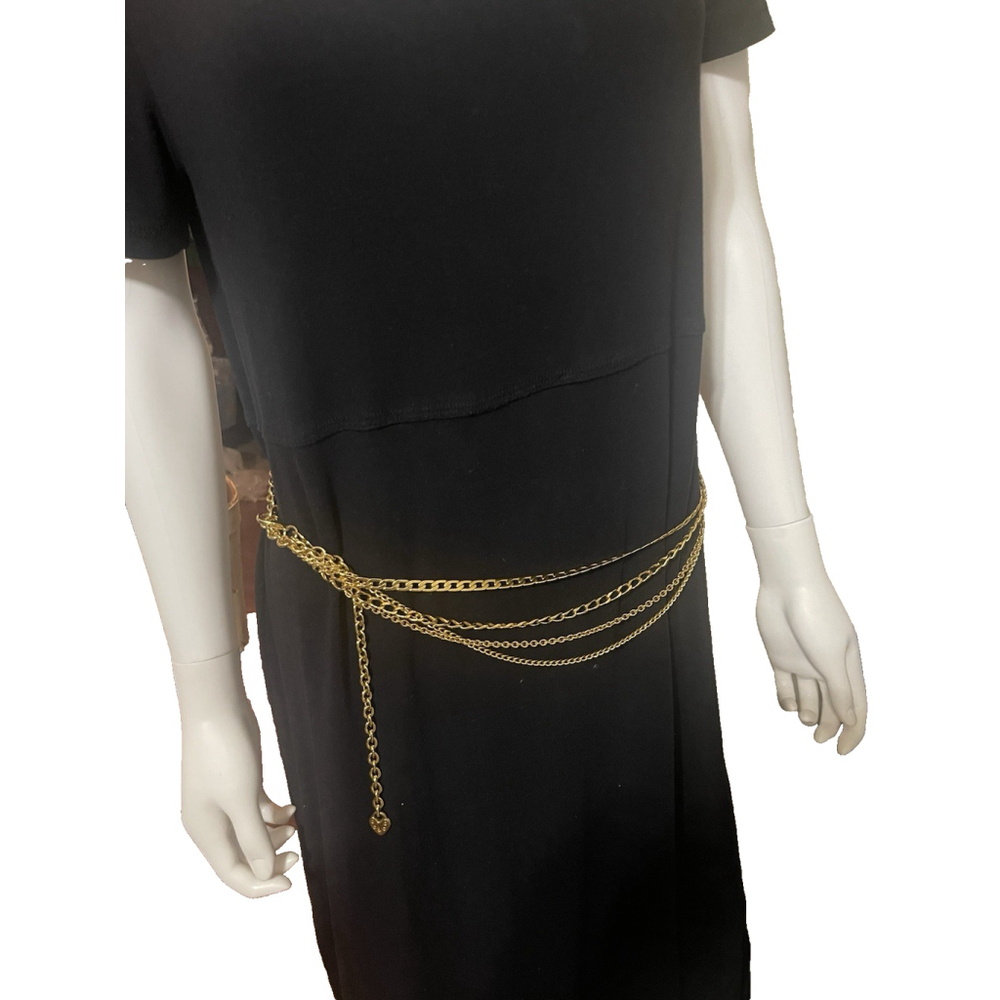 Multi Strand Statement Necklace Belt VTG Gold Tone 5 Link Chains 42” Heart Charm